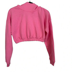 Naked Wardrobe Women’s Hot Pink Cropped Long Sleeve Hooded Sweatshirt Sz S NWOT